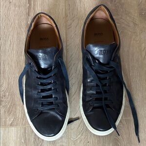 Hugo Boss Men's Dark Navy Blue Leather Sneakers
